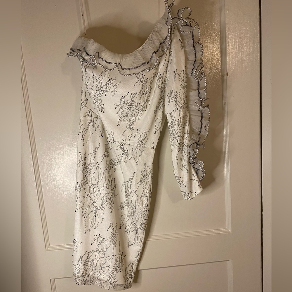 LULUS one sleeve ruffle dress